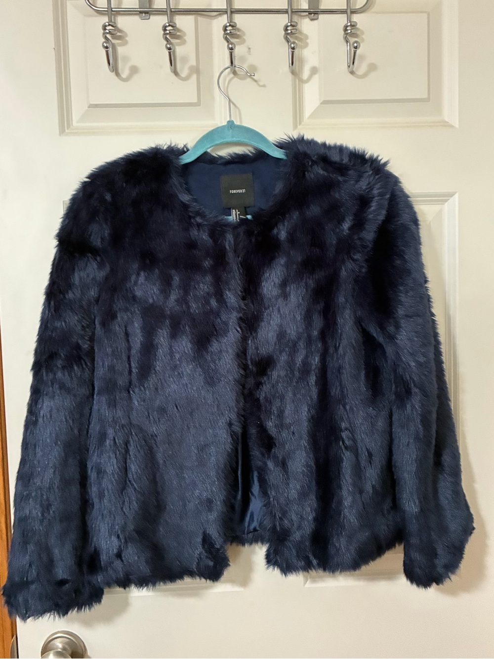 Forever 21 Navy Faux Fur Teddy Jacket